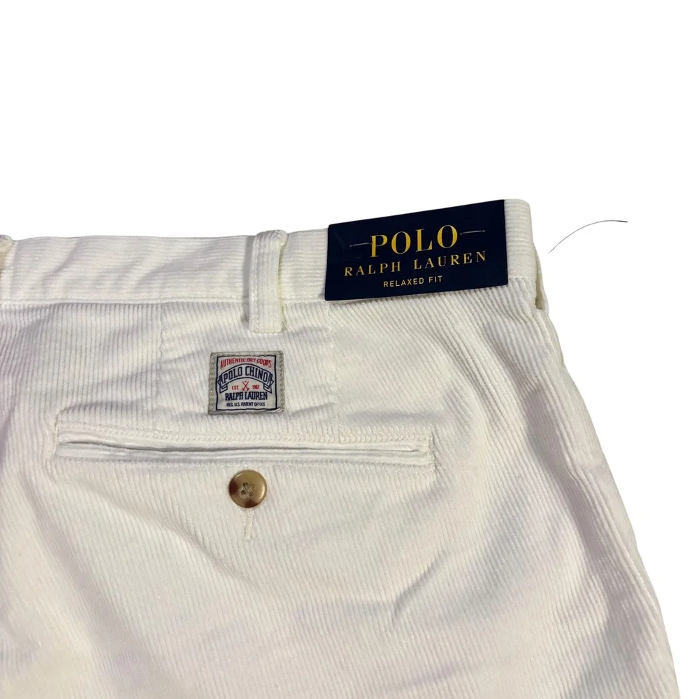 Polo Ralph Lauren Whitman Relaxed Fit Pleated Corduroy Pants‎ Mens 36x29 White